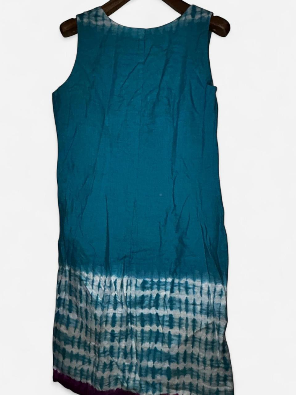 Per Una cocktails don Teal blue sleeveless dress with tie-dye effect and ruffle collar #boho #festivalvibes size 12/14 originally size 14 tailored to for 12