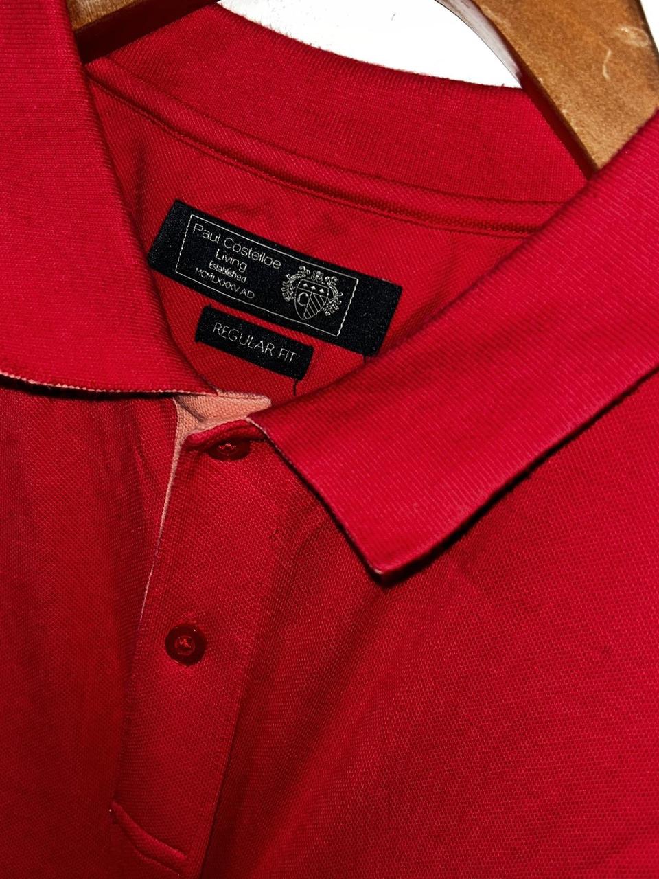 red Paul Costelloe regular fit polo shirt. 
Size medium large 
SKU 7173
L 30 W 24