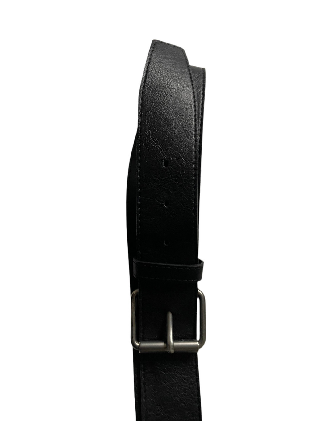 Vintage men's black leather belt silver buckle| L 42 | SKU 4497