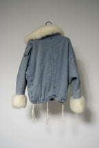 Uotta Lady Fleece Lined blue Denim white faux fur Thick Hooded winter Jacket L31W31 in M/L SKU 6945