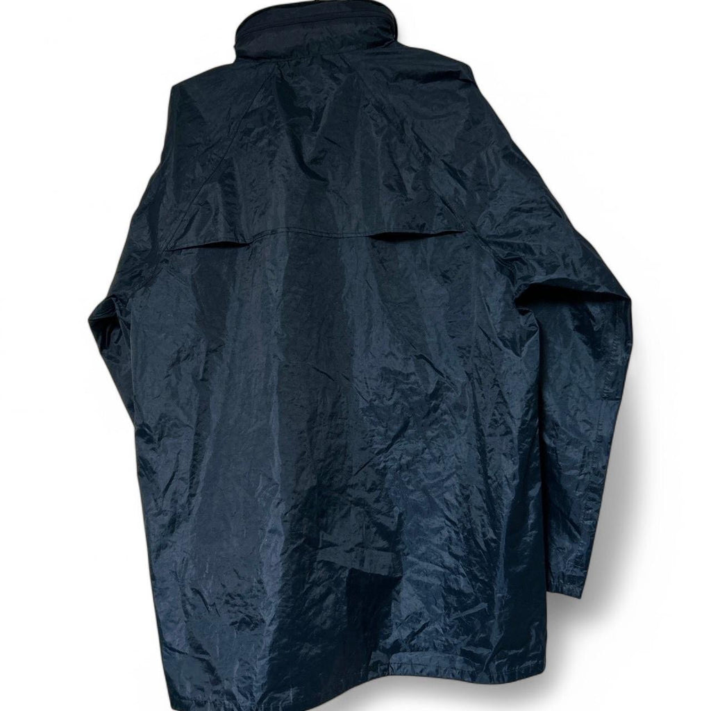 Navy blue Body Works waterproof windbreaker jacket with hidden hood zipped #retro L 36 W 27 SKU 6951