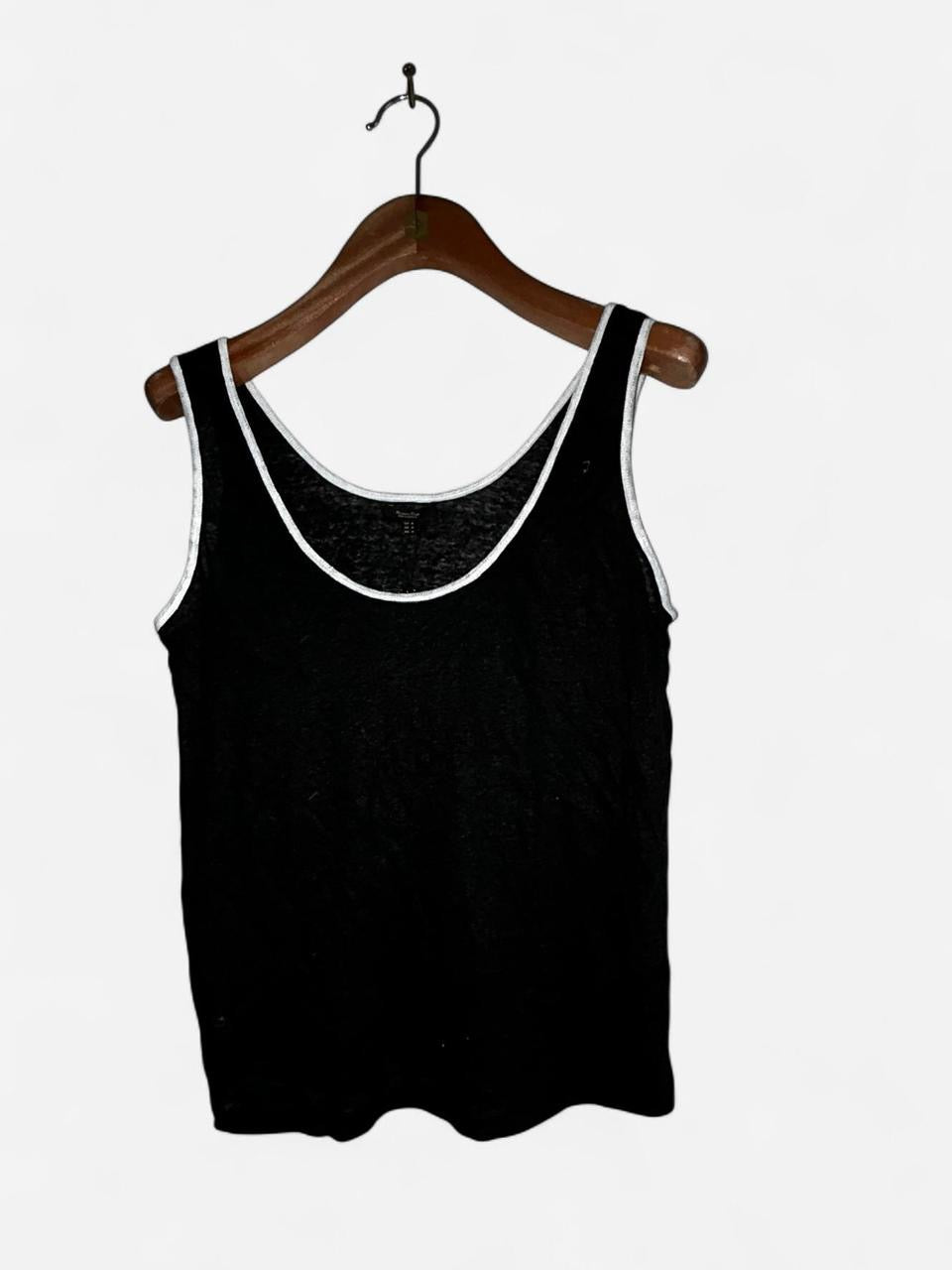 Black tank top with white trim #gothvibes #grungefashion collar to hem 24 pit to pit 15 sku 7066