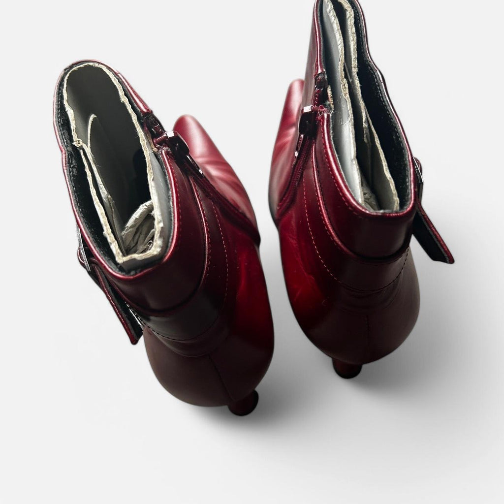 Lotus Red leather ankle boots with buckle detail boots size 4 uk