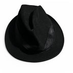 Black wool fedora hat with silk band mark and Spencer sku 6798