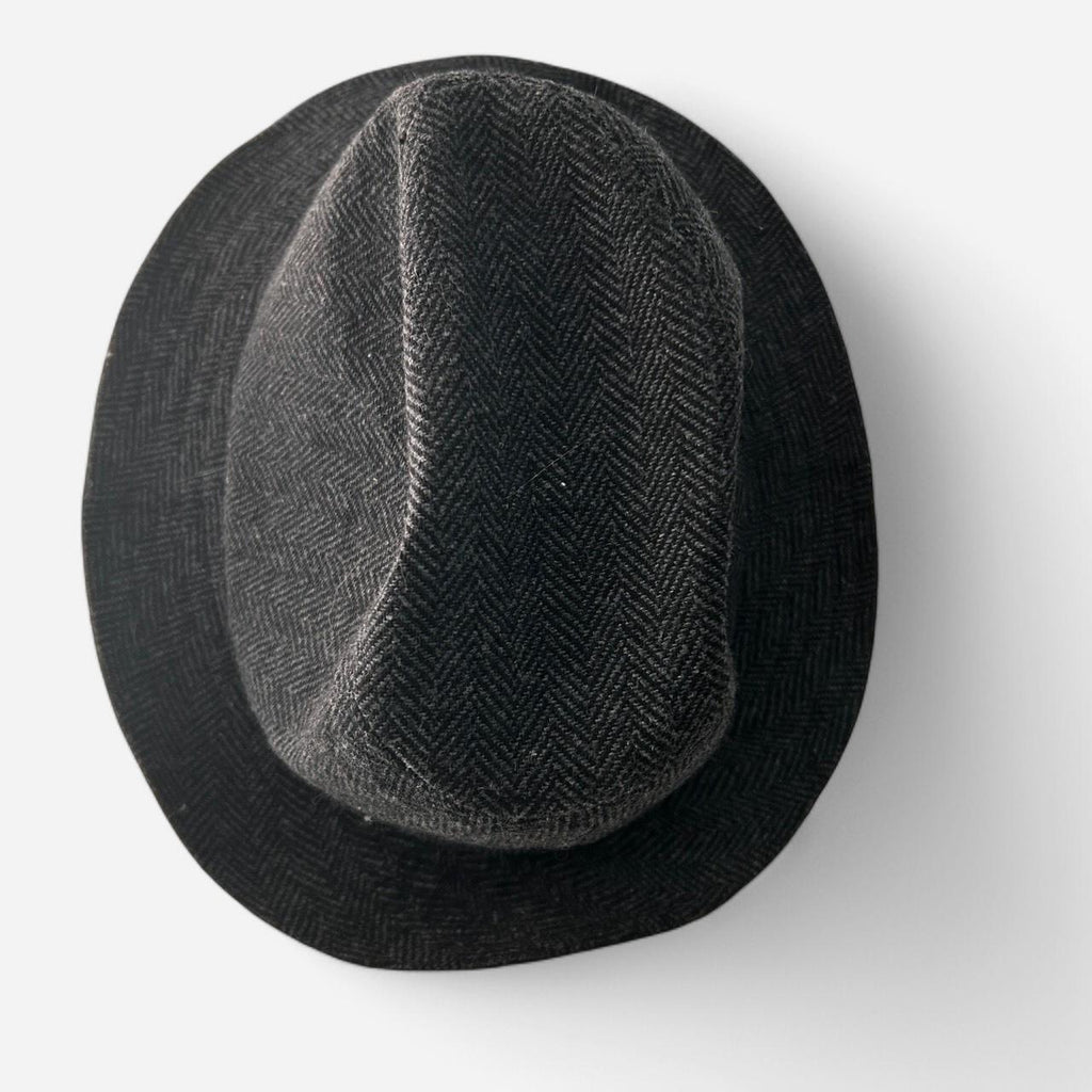 Grey herringbone wool fedora hat hats sku 6818