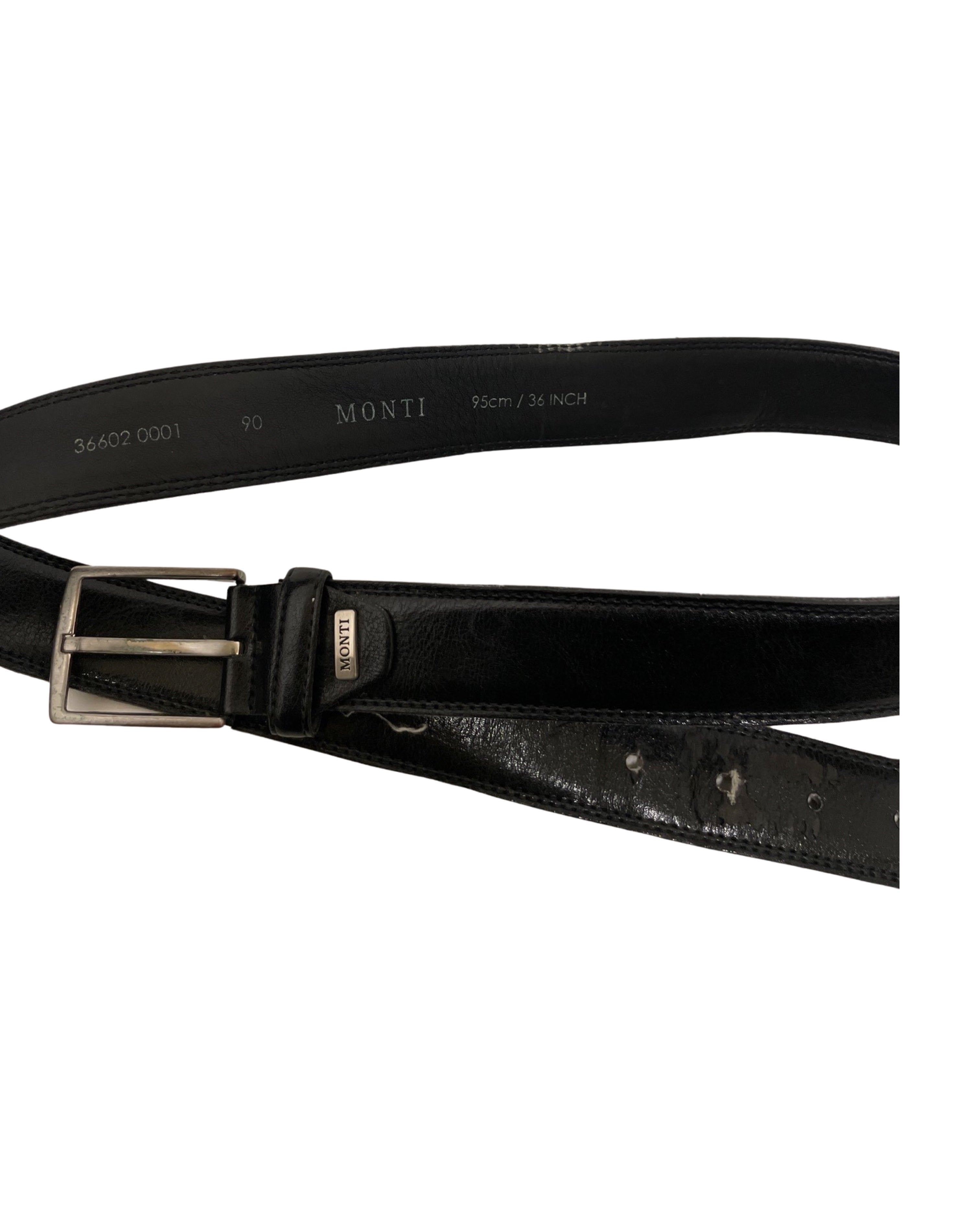 Vintage monti black leather mens belt size l