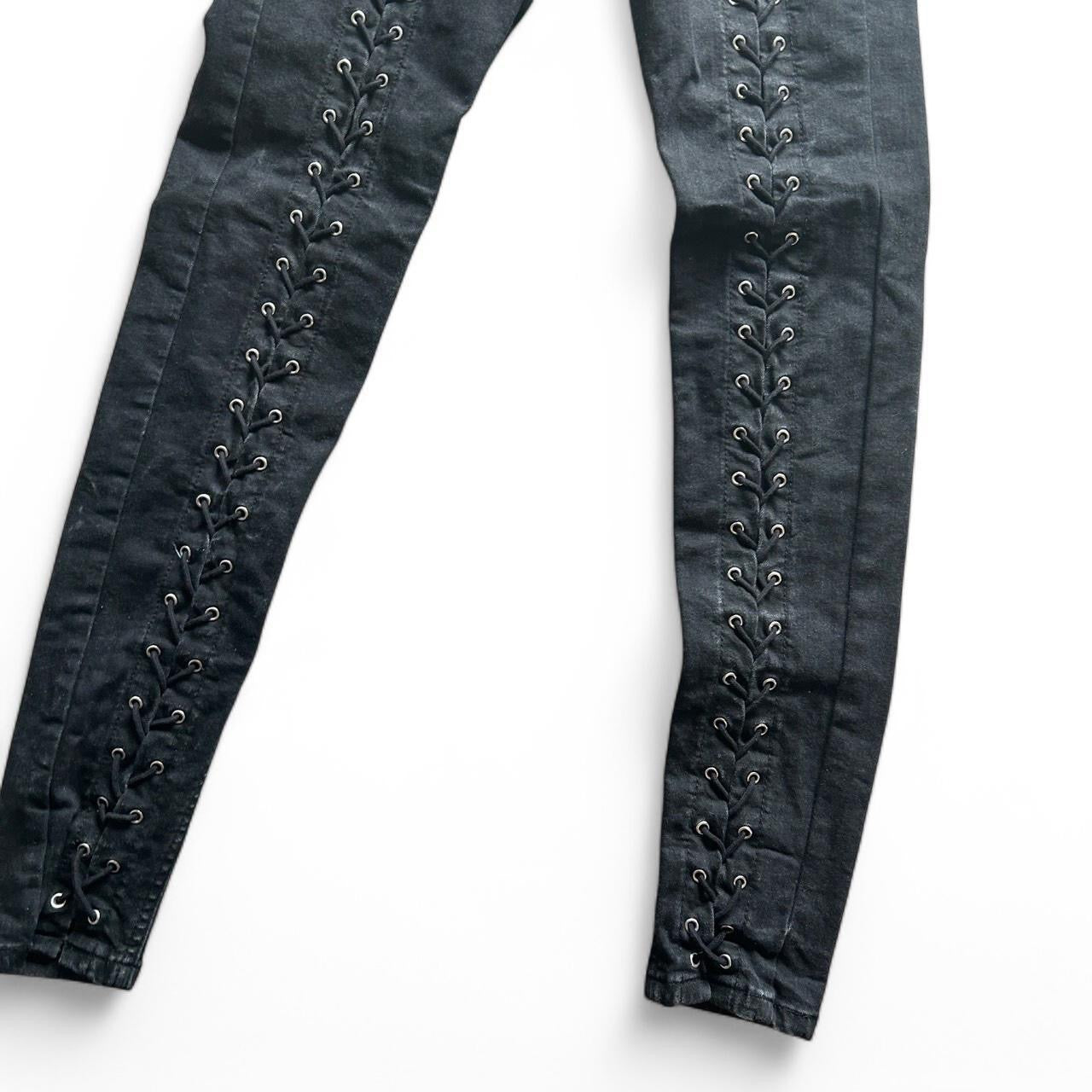 Vintage women Topshop Black Eyelet Jamie skinny studded Jeans W 26 L 34 Sku 6864