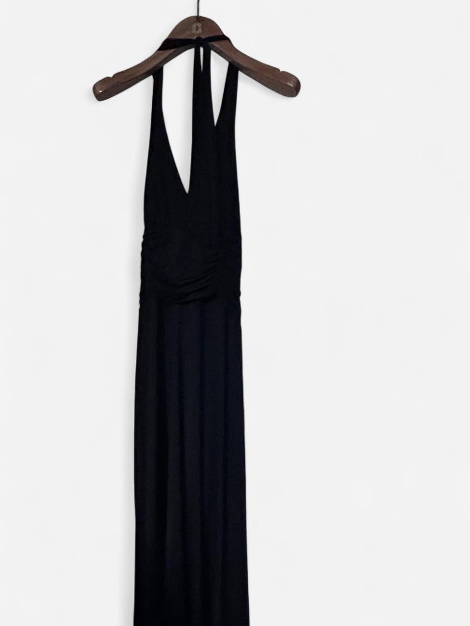 Women’s Debenhams Black maxi dress with open back, ruched details and tie-up straps sku 7002