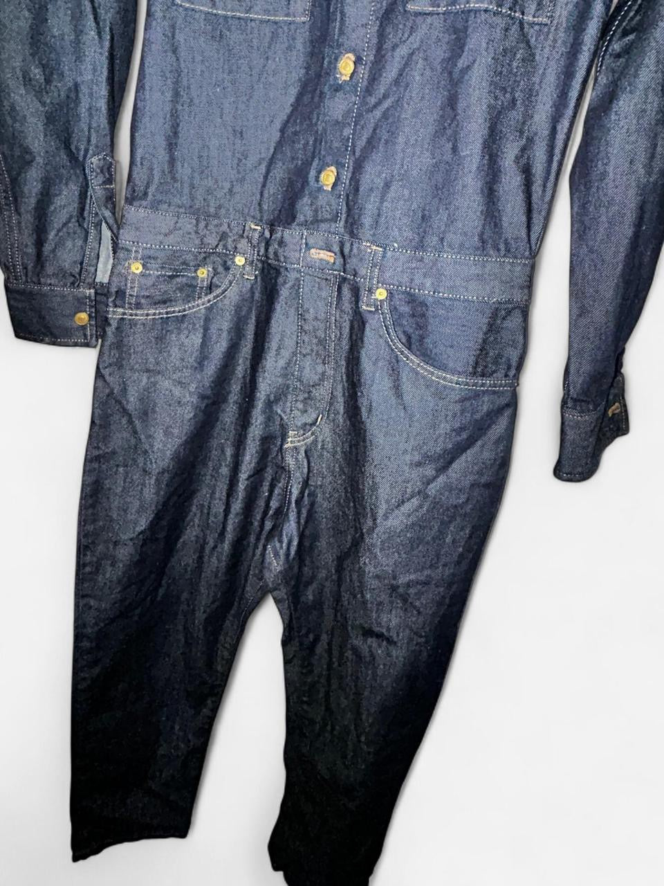 Men’s Zara navy  denim boiler suit with button-up front, collar, and long sleeves #denim #jumpsuit in size small total length is 69 pit is 18  waist 32 crouch to bottom 30 sku 7082
