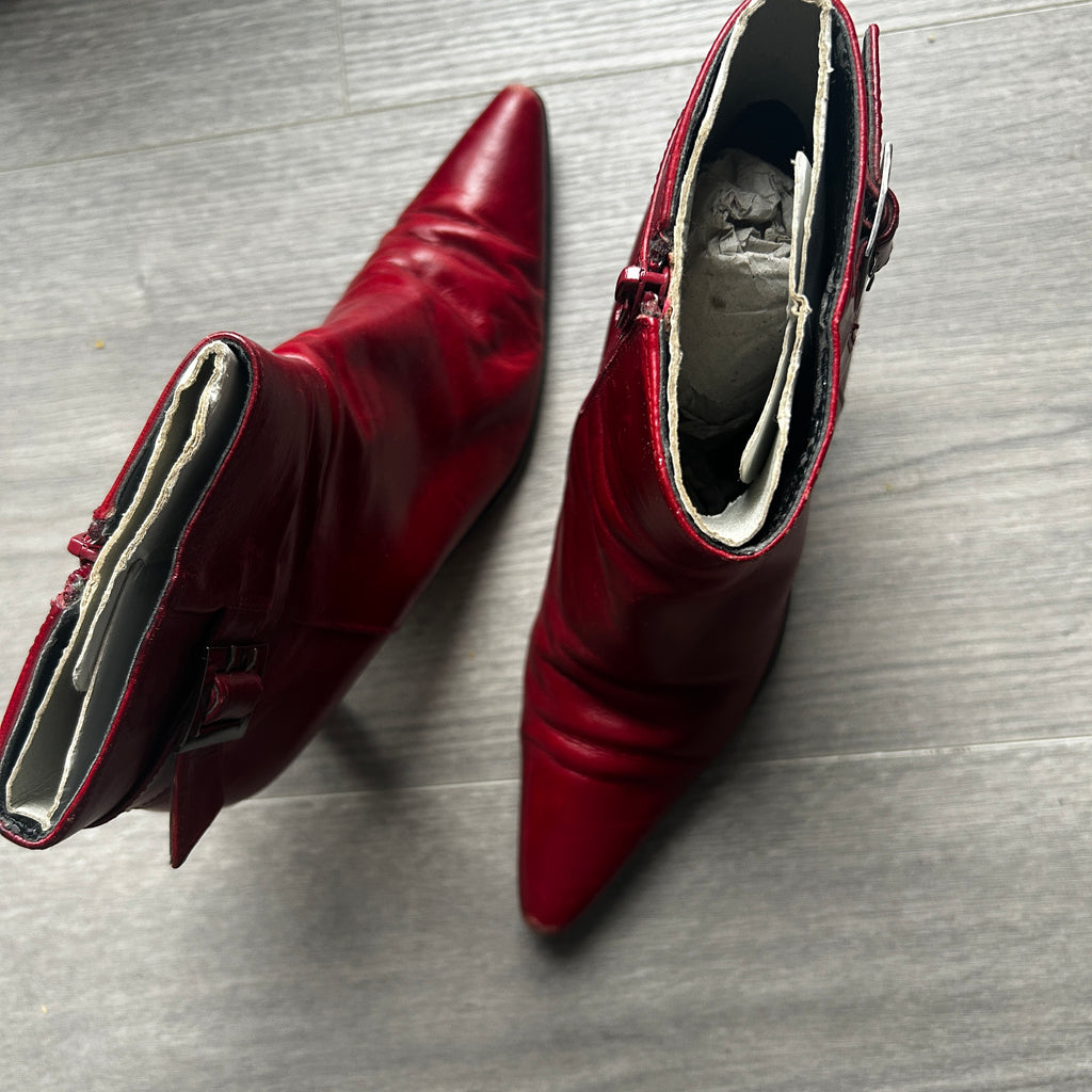 Lotus Red leather ankle boots with buckle detail boots size 4 uk