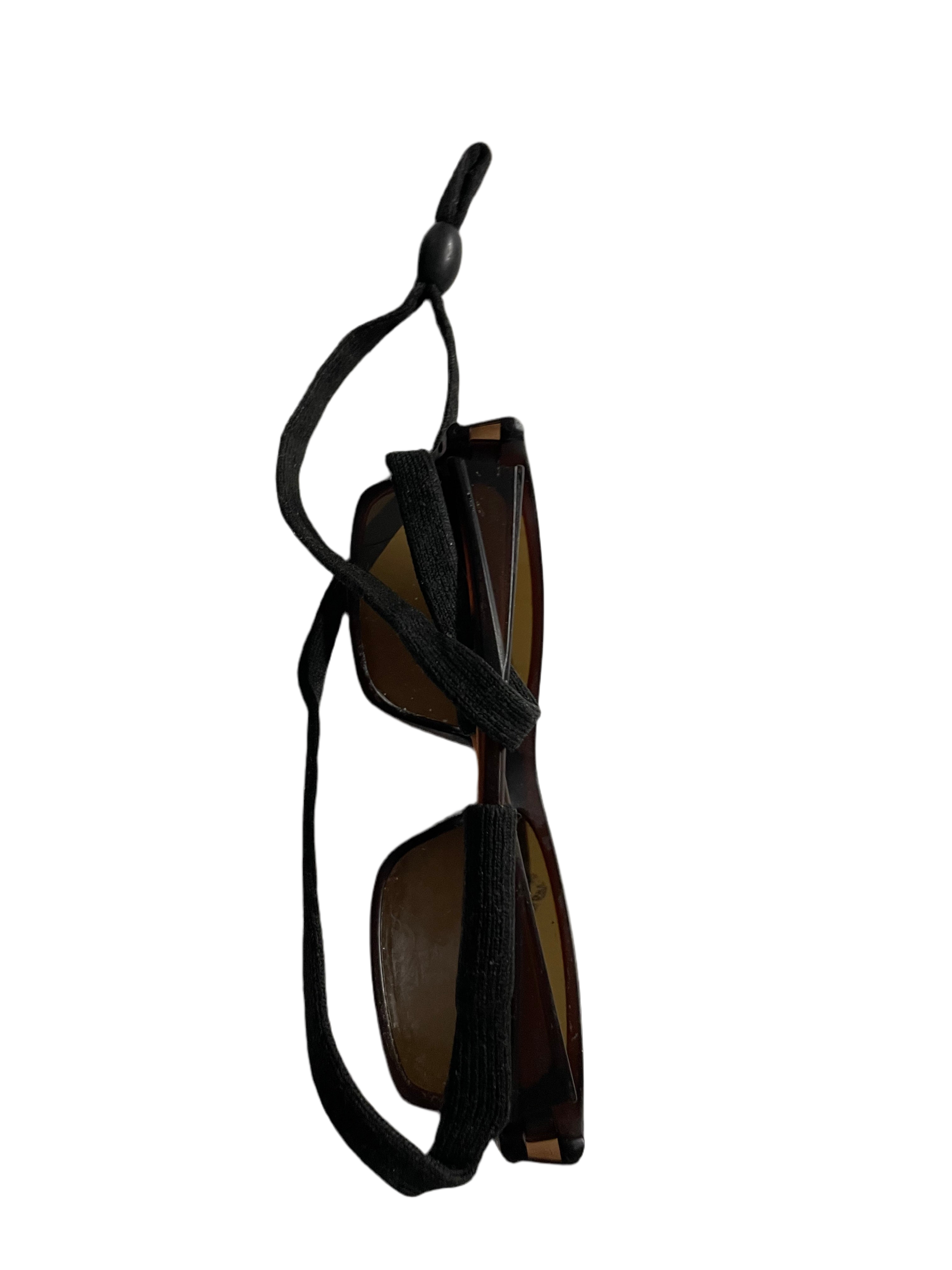 Vintage brown polarized rhinestone sunglasses with adjustable rope| SKU 4500