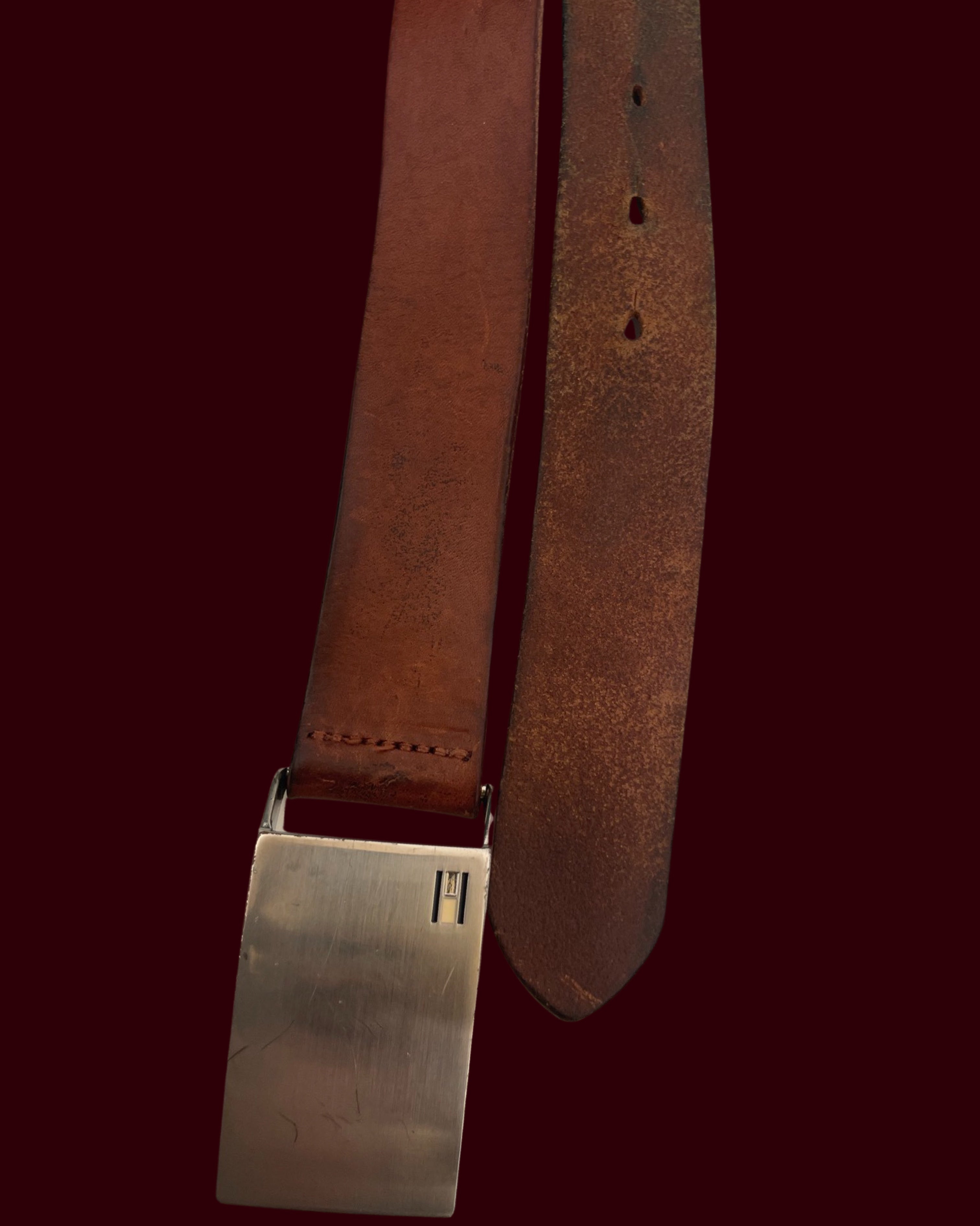 Vintage mens brown leather slide belt