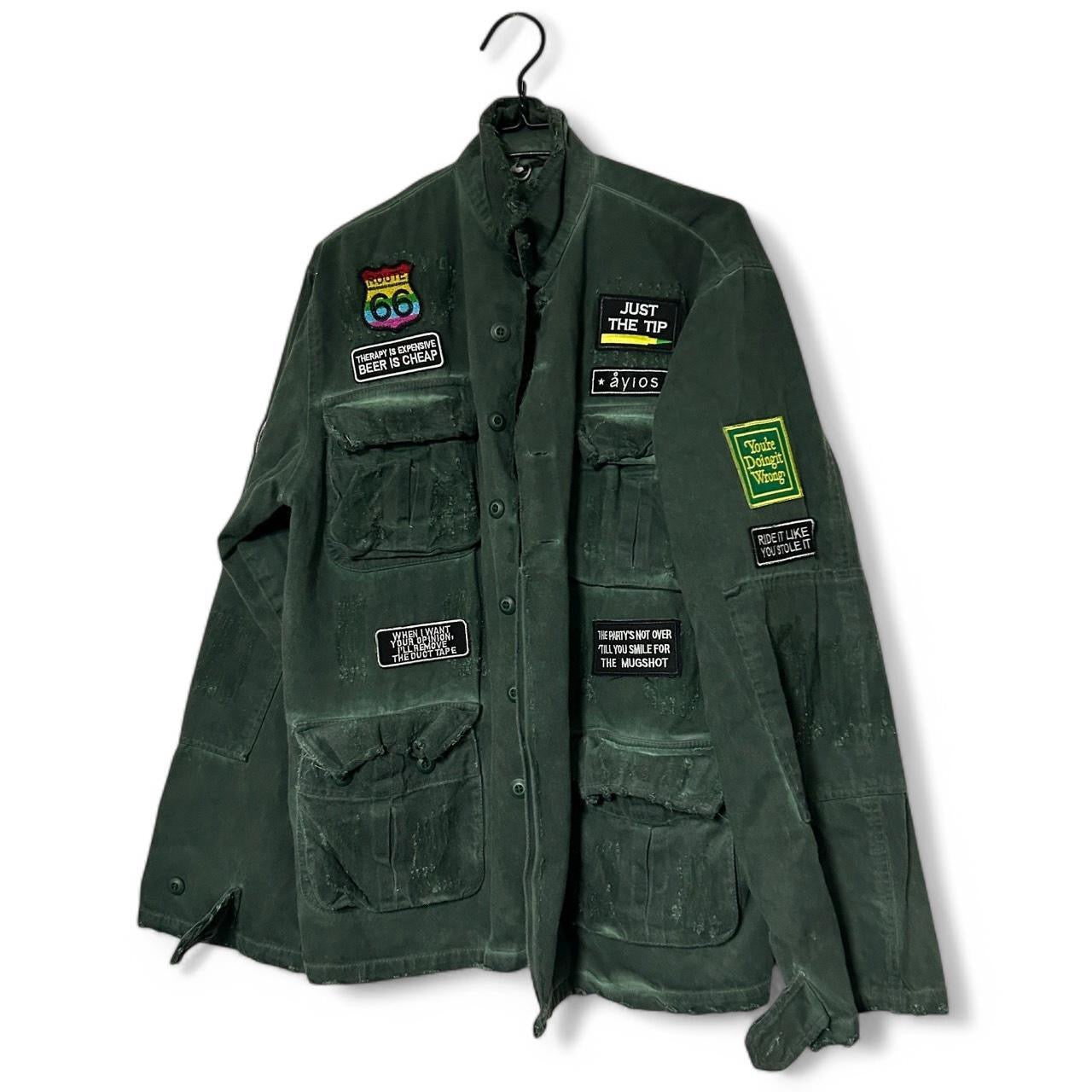 " Unisex Ayios Navy Green Street wear Jacket Made In Greece With Unique Distressed Look L32 W22 in L/XL SKU 6915"