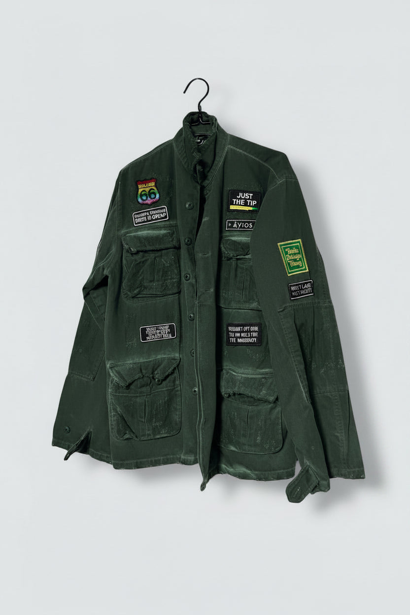 " Unisex Ayios Navy Green Street wear Jacket Made In Greece With Unique Distressed Look L32 W22 in L/XL SKU 6915"