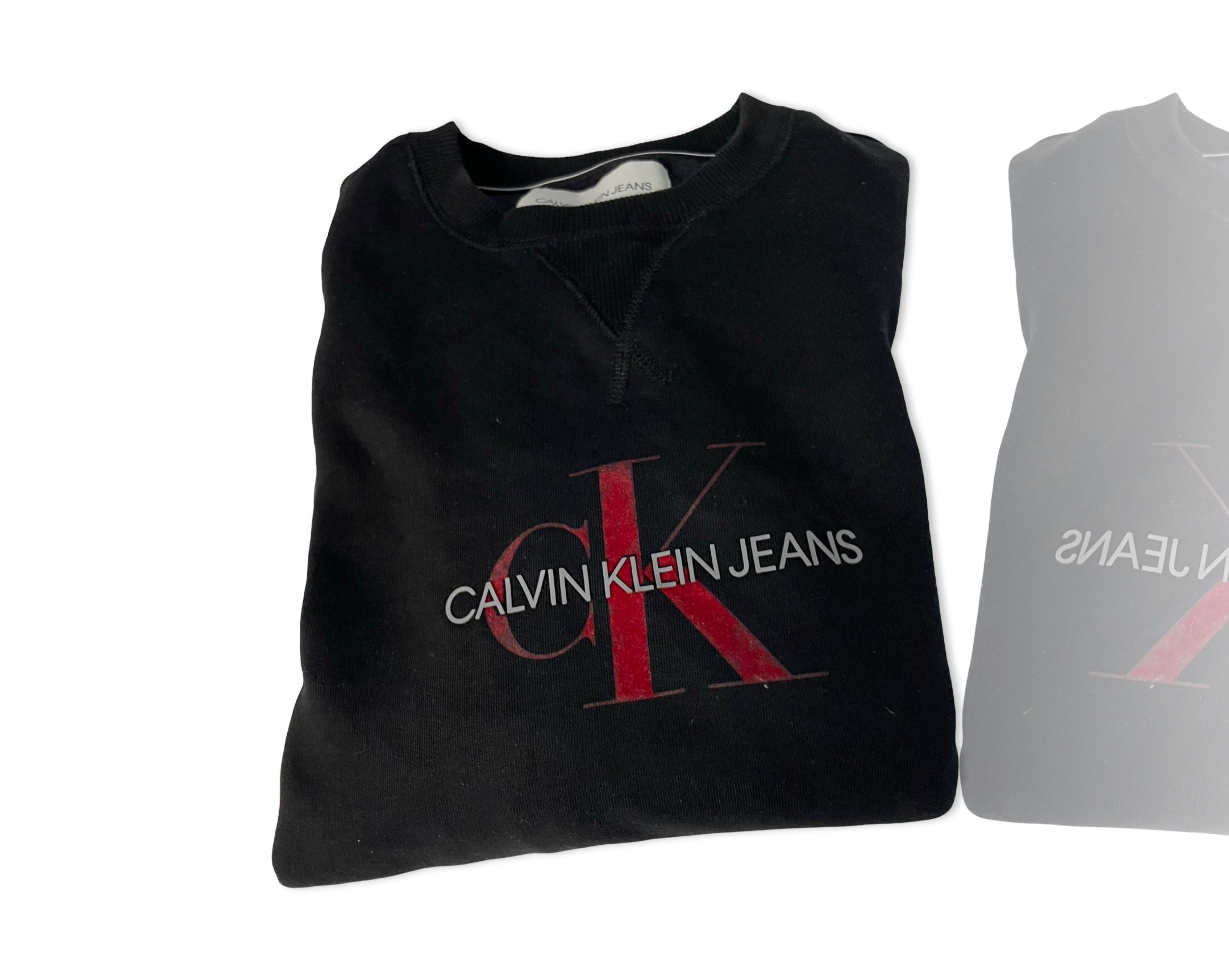 Vintage men's CALVIN KLEIN Jeans center logo black sweatshirt Size S oversize faded pullover|SKU 4243