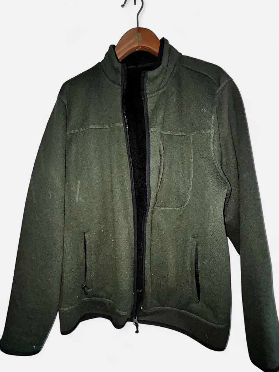 Double extra large Green fleece-lined zip-up jacket with pockets #outdoorjacket collar to hem 32 pit to pit 25 ski 7071