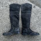 Women’s Black Leather Studded Over The Knee Moleskin Boots 41/8 Sku 6773 
