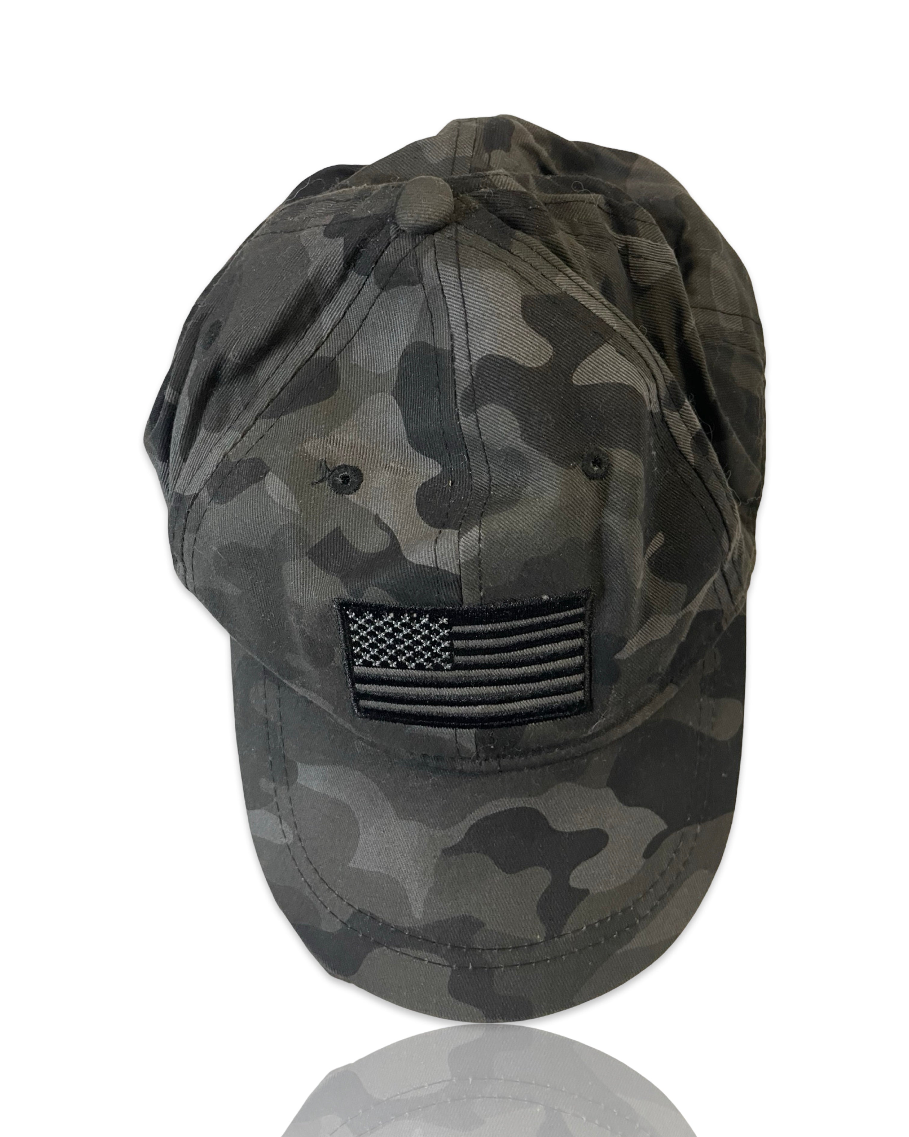 American Flag Embroidered Patch Sports Outdoors Camouflage Black American Flag Striped Adjustable Cap|SKU 4190