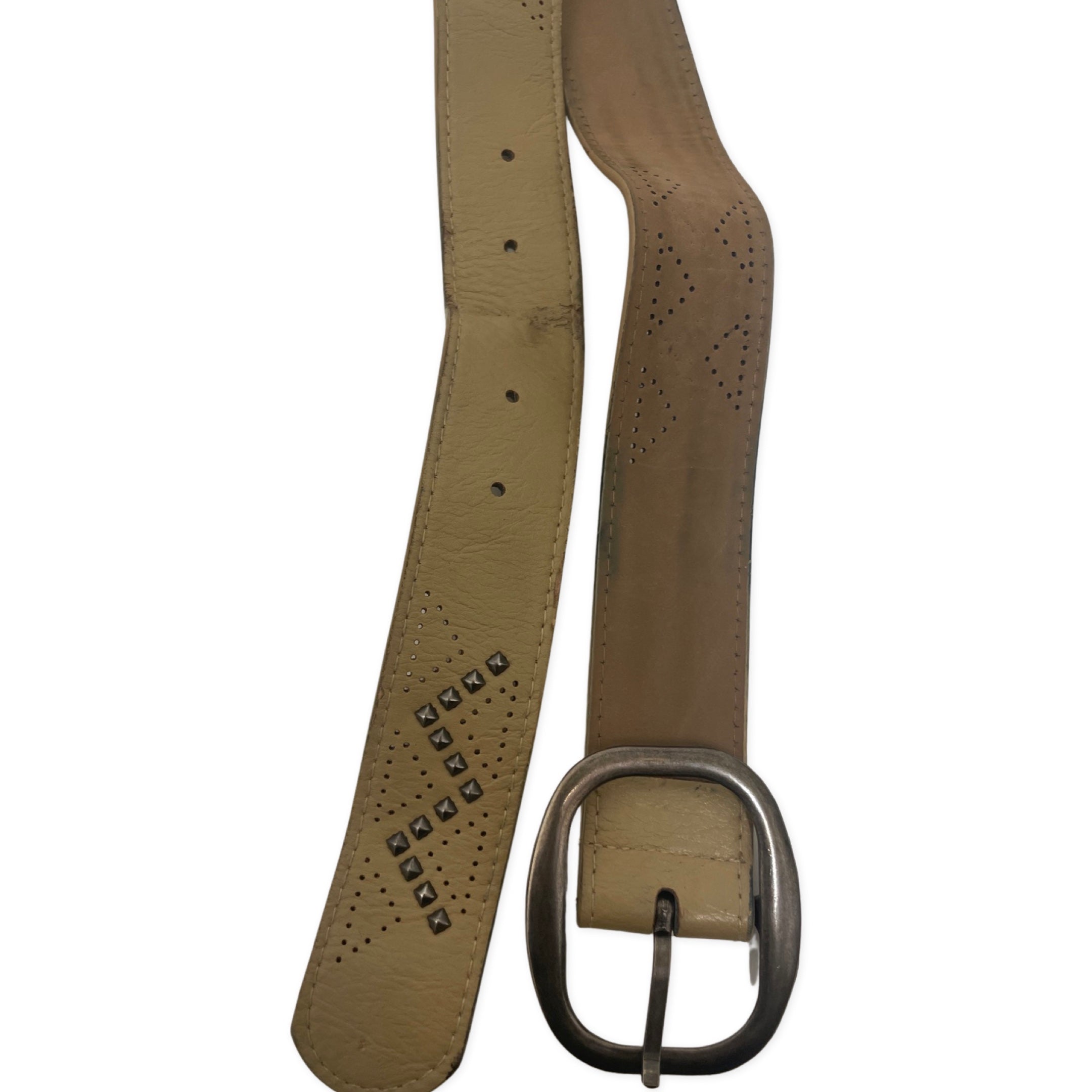 Vintage cream womens leather square buckle belt size S