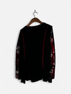 Black and red abstract print long sleeve top with 3/4 sleeves, button front and side zipper #boho #retro L 31 W 23 size XL/ XXL SKU 7009