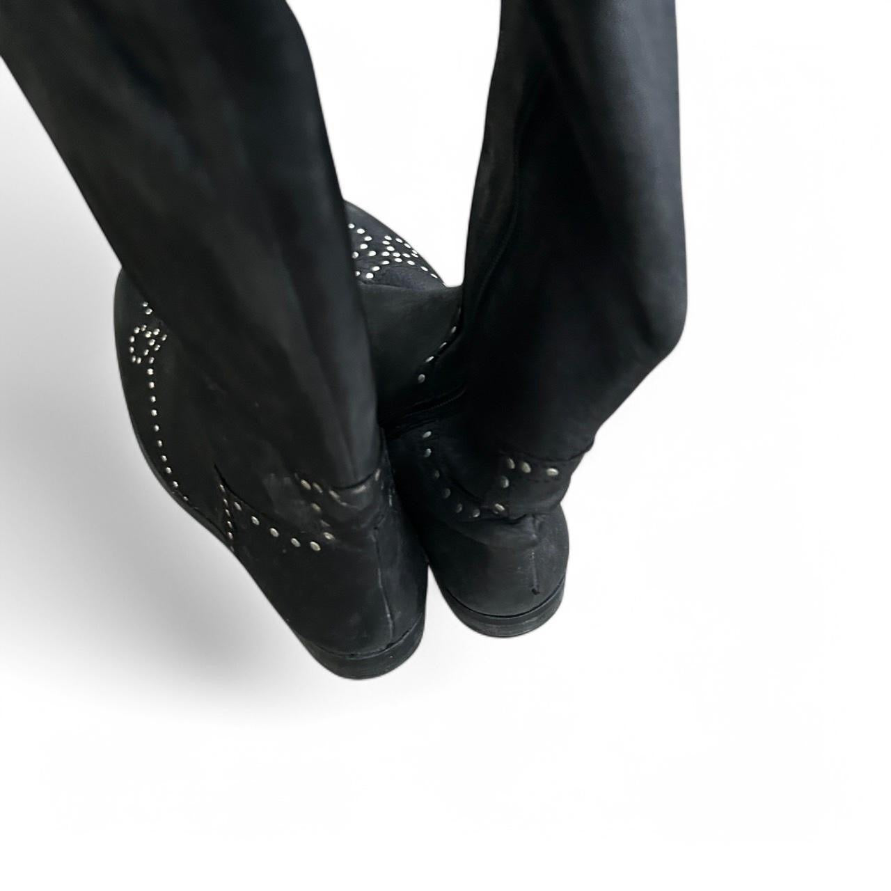 Women’s Black Leather Studded Over The Knee Moleskin Boots size Small 41/8 Sku 6773