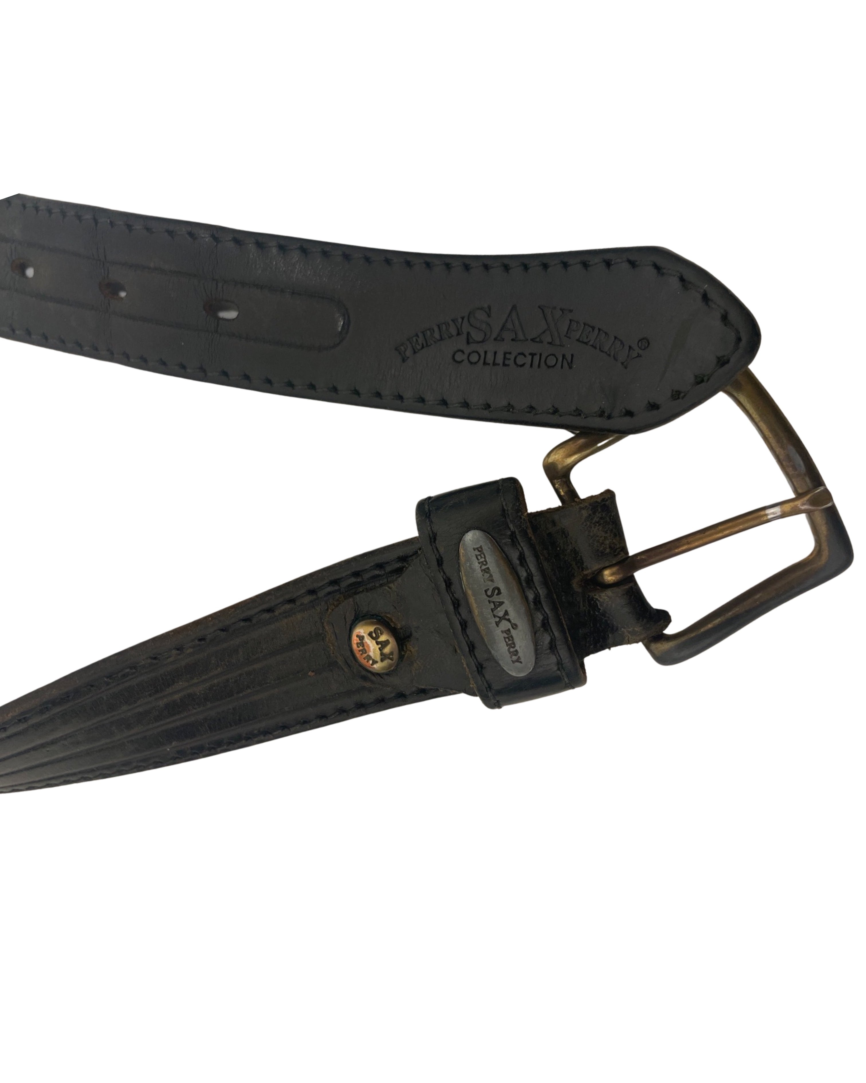 Vintage perry sax collection mens black leather belt size S