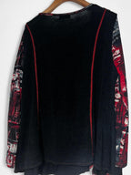 Black and red abstract print long sleeve top with 3/4 sleeves, button front and side zipper #boho #retro L 31 W 23 size XL/ XXL SKU 7009