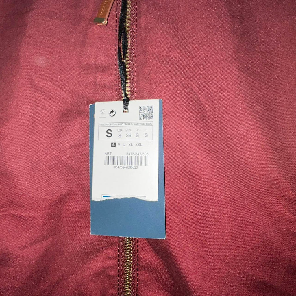 Zara Man Men’s Burgundy Bomber Jacket Size S Red Lined Full Zip Windbreaker