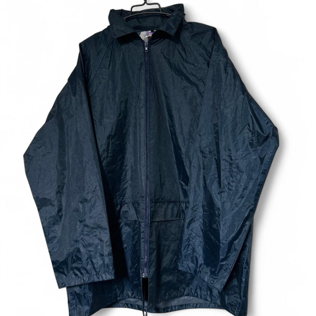 Navy blue Body Works waterproof windbreaker jacket with hidden hood zipped #retro L 36 W 27 SKU 6951