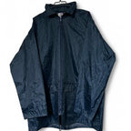 Navy blue Body Works waterproof windbreaker jacket with hidden hood zipped #retro L 36 W 27 SKU 6951