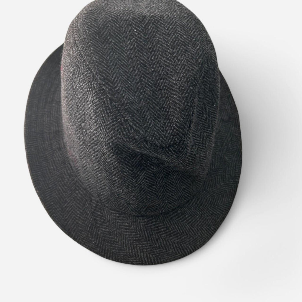 Grey herringbone wool fedora hat hats sku 6818