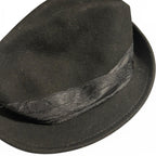 Black wool fedora hat with silk band mark and Spencer sku 6798
