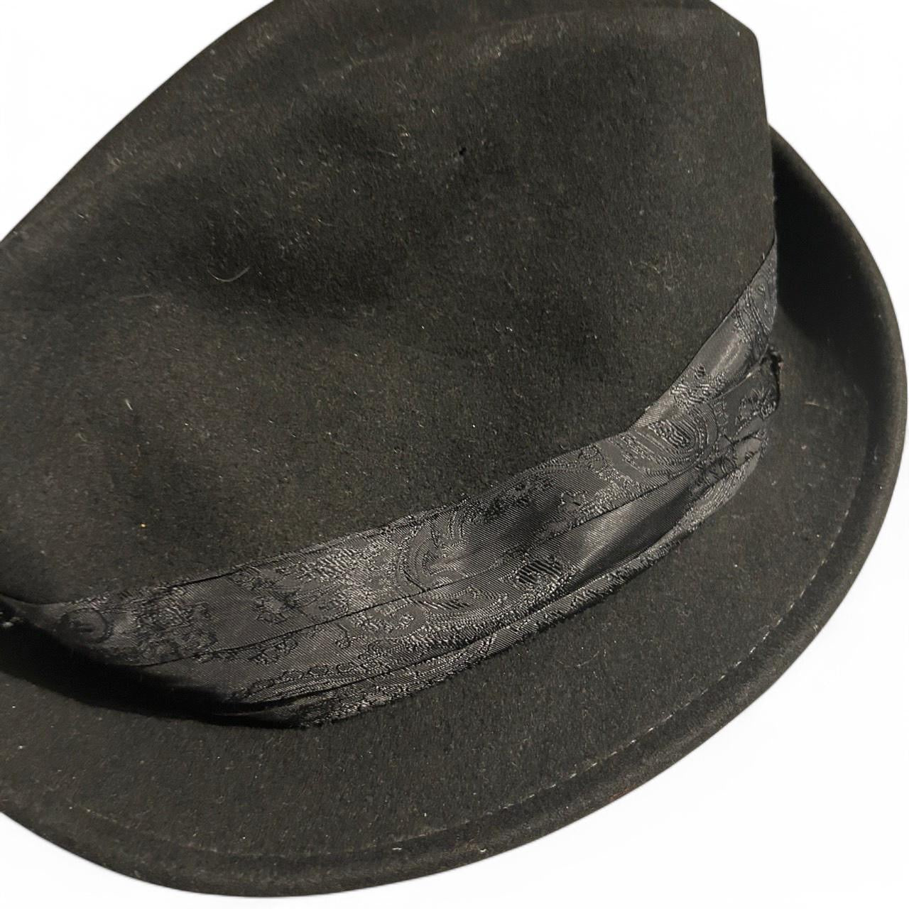 Black wool fedora hat with silk band mark and Spencer sku 6798