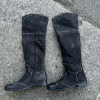 Women’s Black Leather Studded Over The Knee Moleskin Boots size Small 41/8 Sku 6773