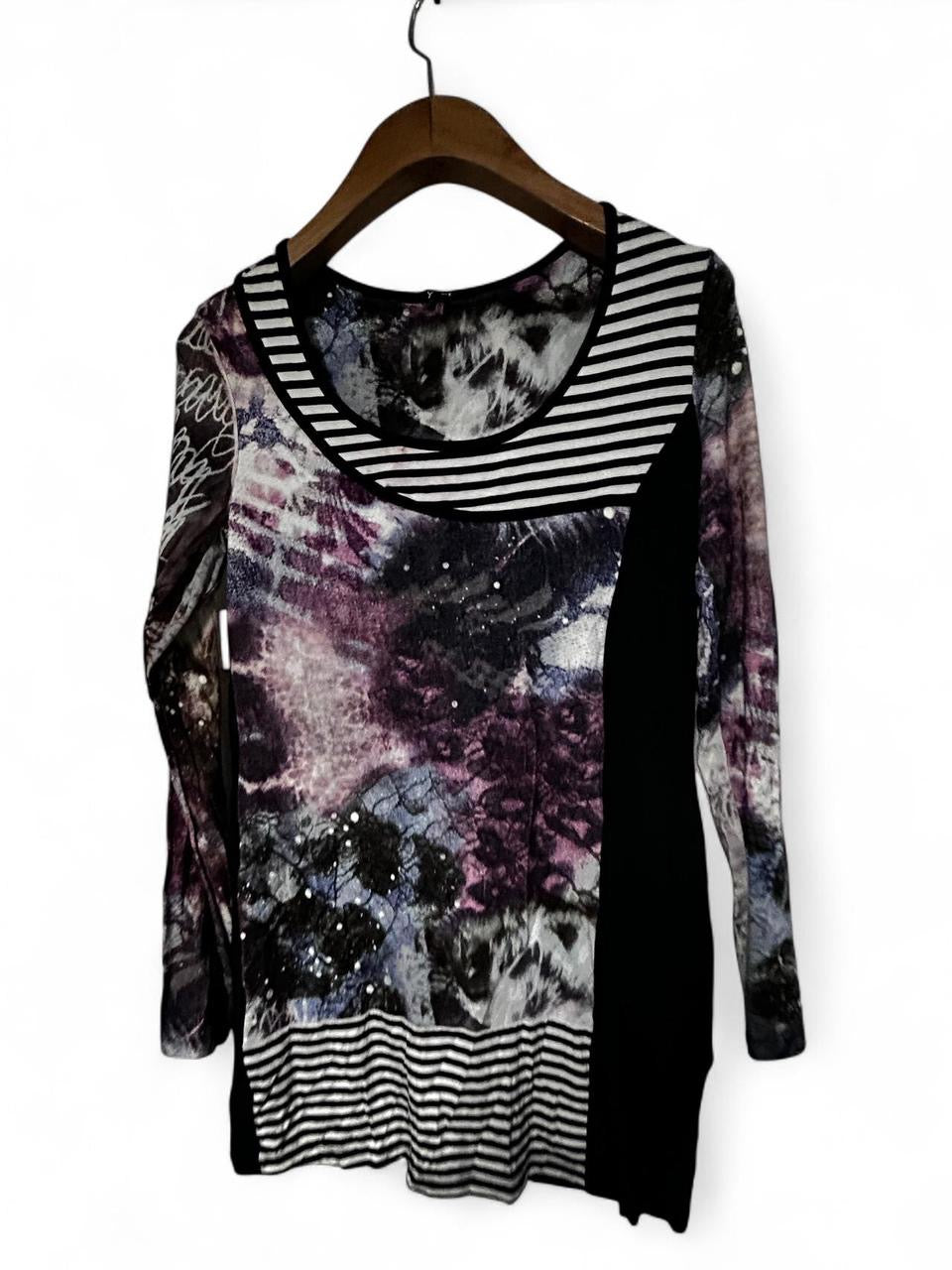 Black and purple tie dye striped long sleeve top with sequins #boho uk size 10  L 30 W15 sku 7017