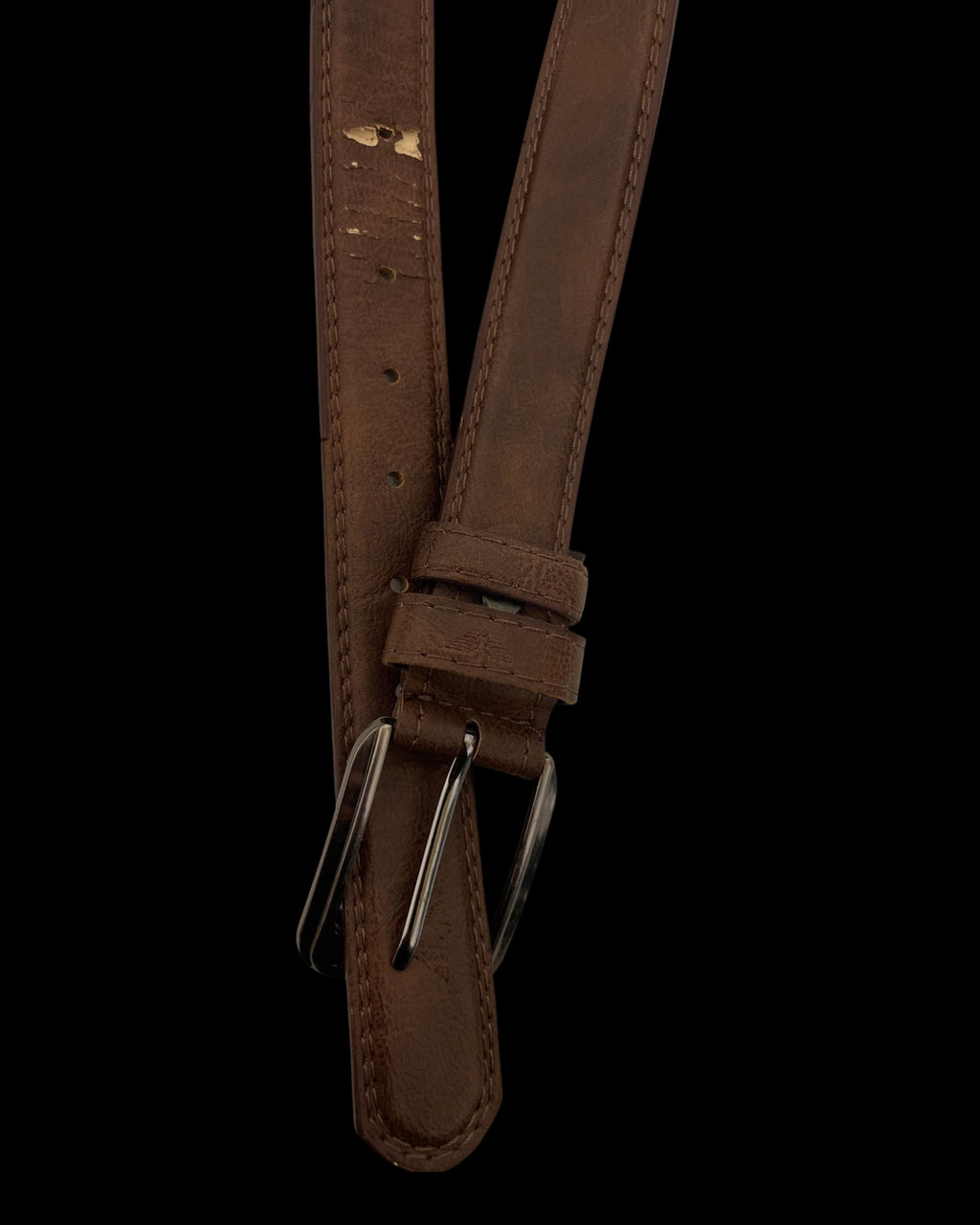 Vintage brown leather mens square buckle belt size M