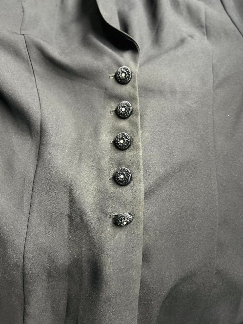 Women's Statement Black Finest Blazer Dress UK 16 Long Sleeve Button Up Dress Jacket L44 W21