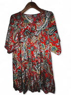 Red paisley print short sleeve dress with elastic waistband and pockets #paisleypattern made in Italy Size L/XL  L 33 W14 sku 7014 