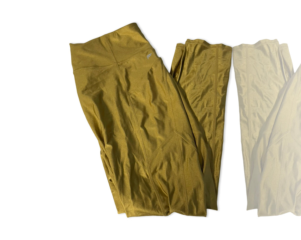 Fabletics Women's M/L/12/14 Oasis Shine High-Waisted Pocket Legging - Gold  W32 L26|SKU 4240