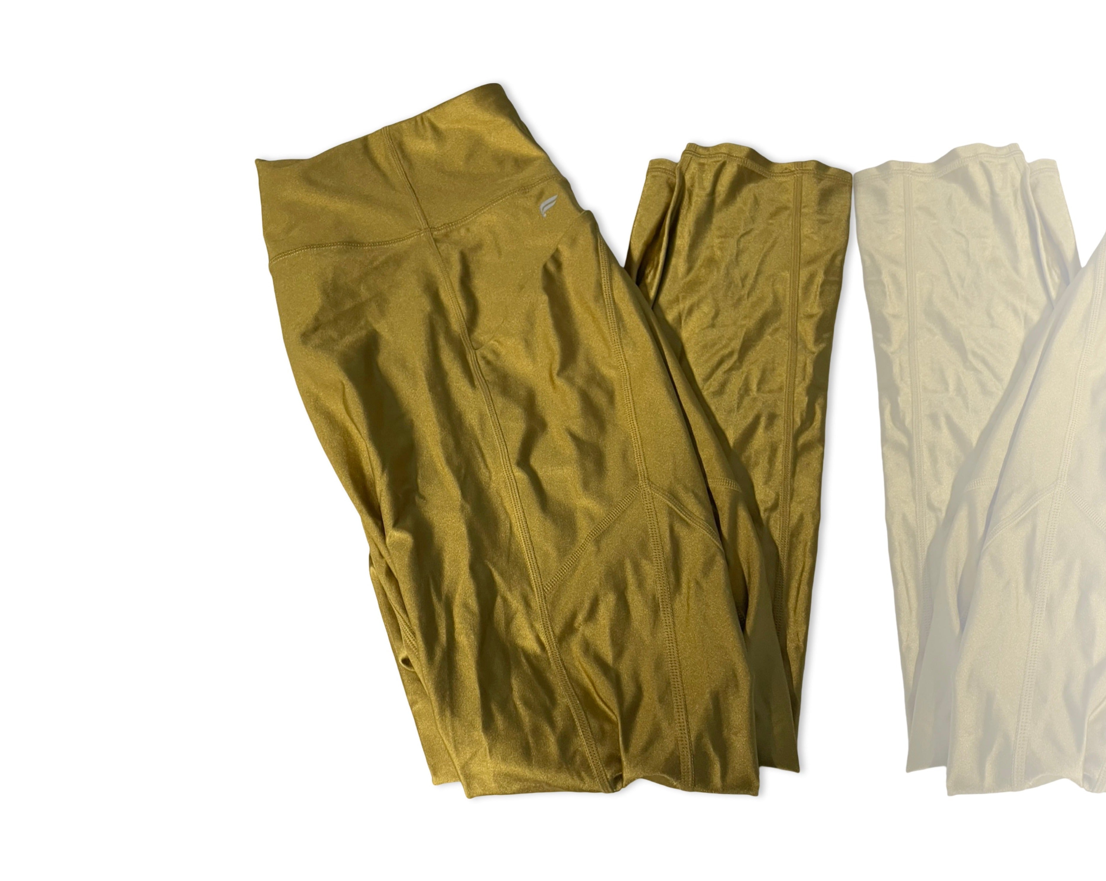 Fabletics Women's M/L/12/14 Oasis Shine High-Waisted Pocket Legging - Gold  W32 L26|SKU 4240