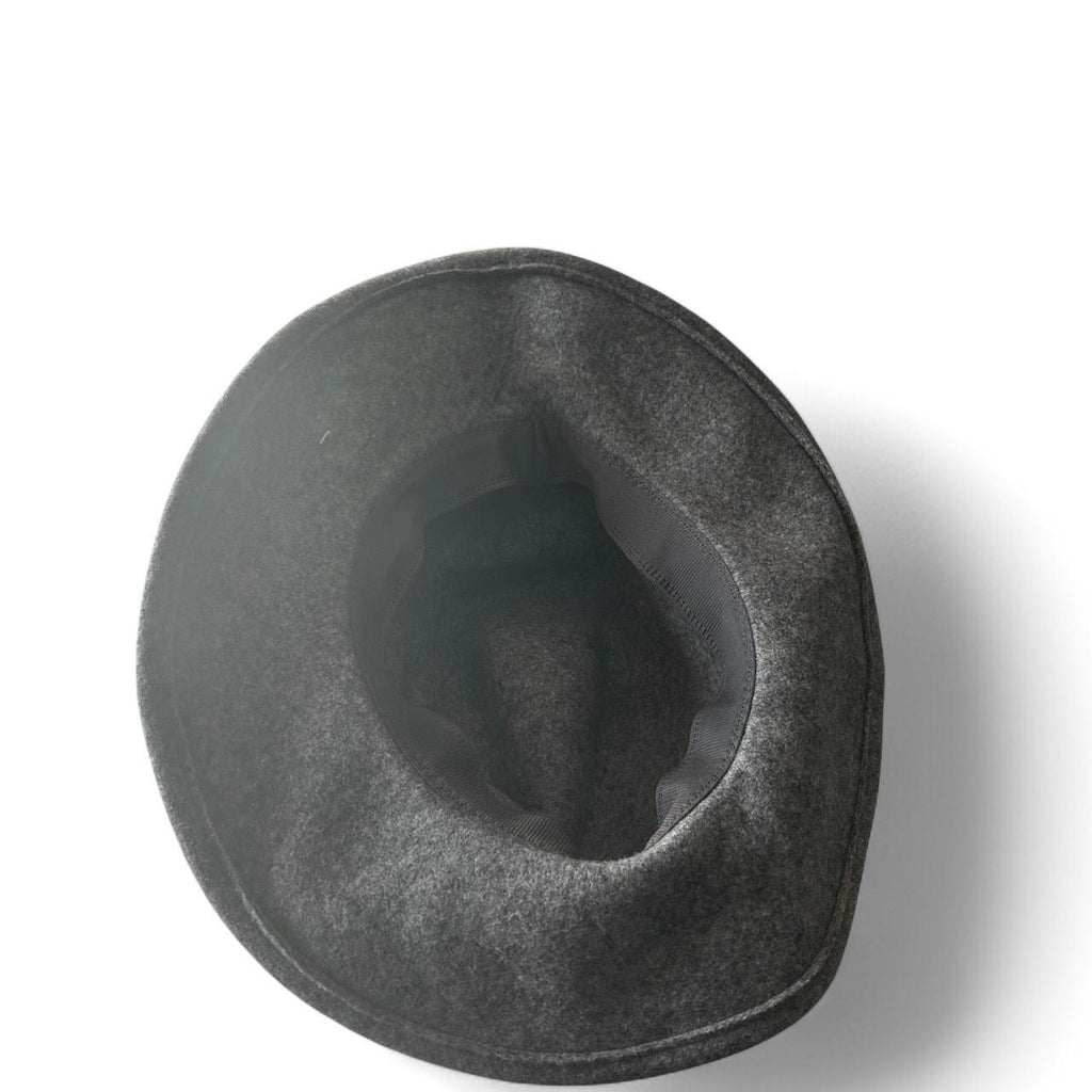 Grey wool felt fedora hat with black ribbon accent #feltfedora sku 6809