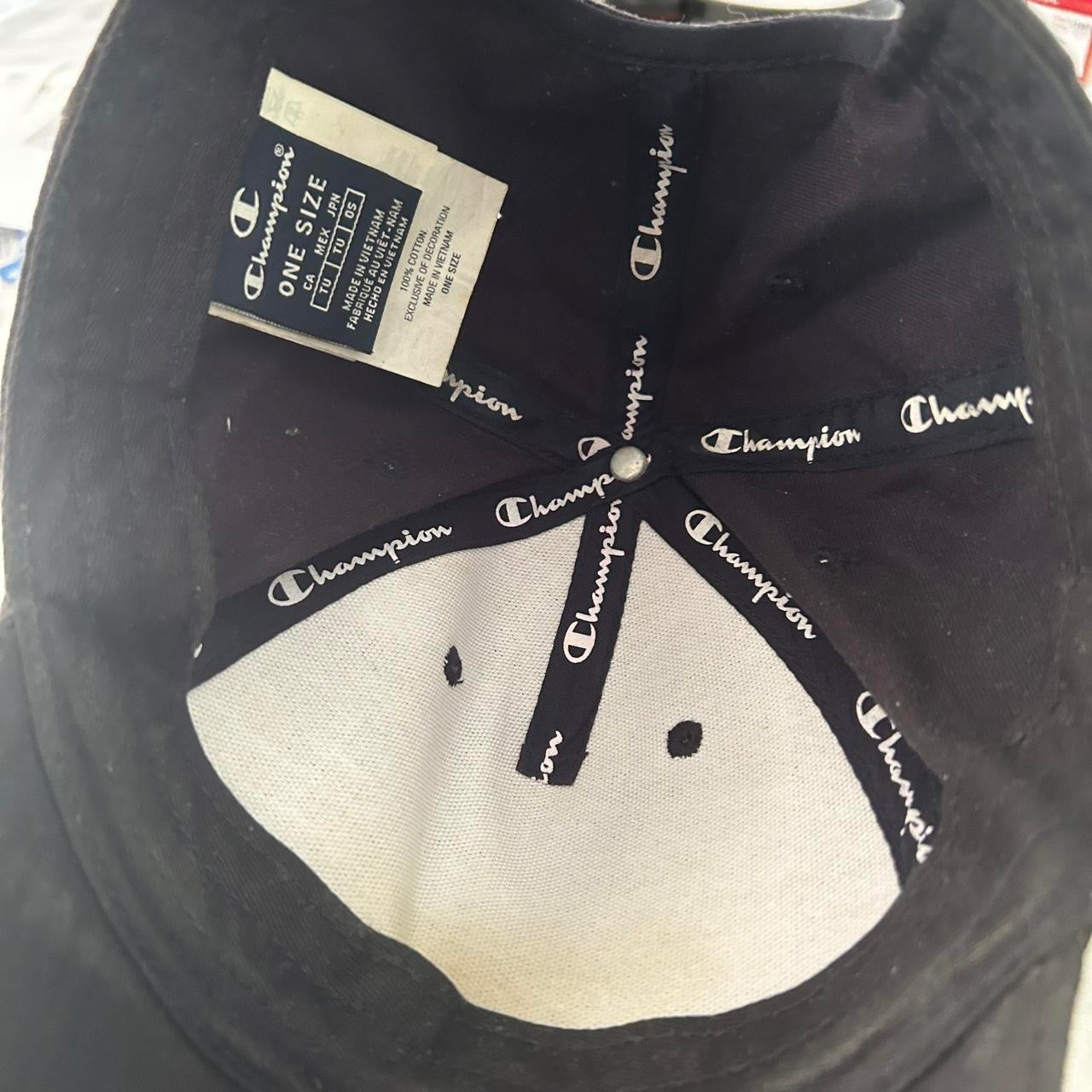 Black Champion cap with embroidered logo #streetwear sku 6823 
Champion SnapBack Hat Cap Script Spellout Logo Black 90s  SKU 6823