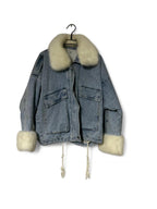 Minetom Women's Winter Plush Lined Collar Denim Jackets Long Sleeve Denim Jacket Fleece Jacket Coat Warm Winter Jacket with Drawstring