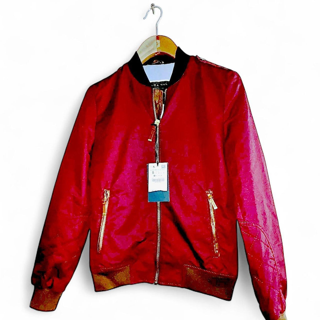 Zara Man Men’s Burgundy Bomber Jacket Size S Red Lined Full Zip Windbreaker