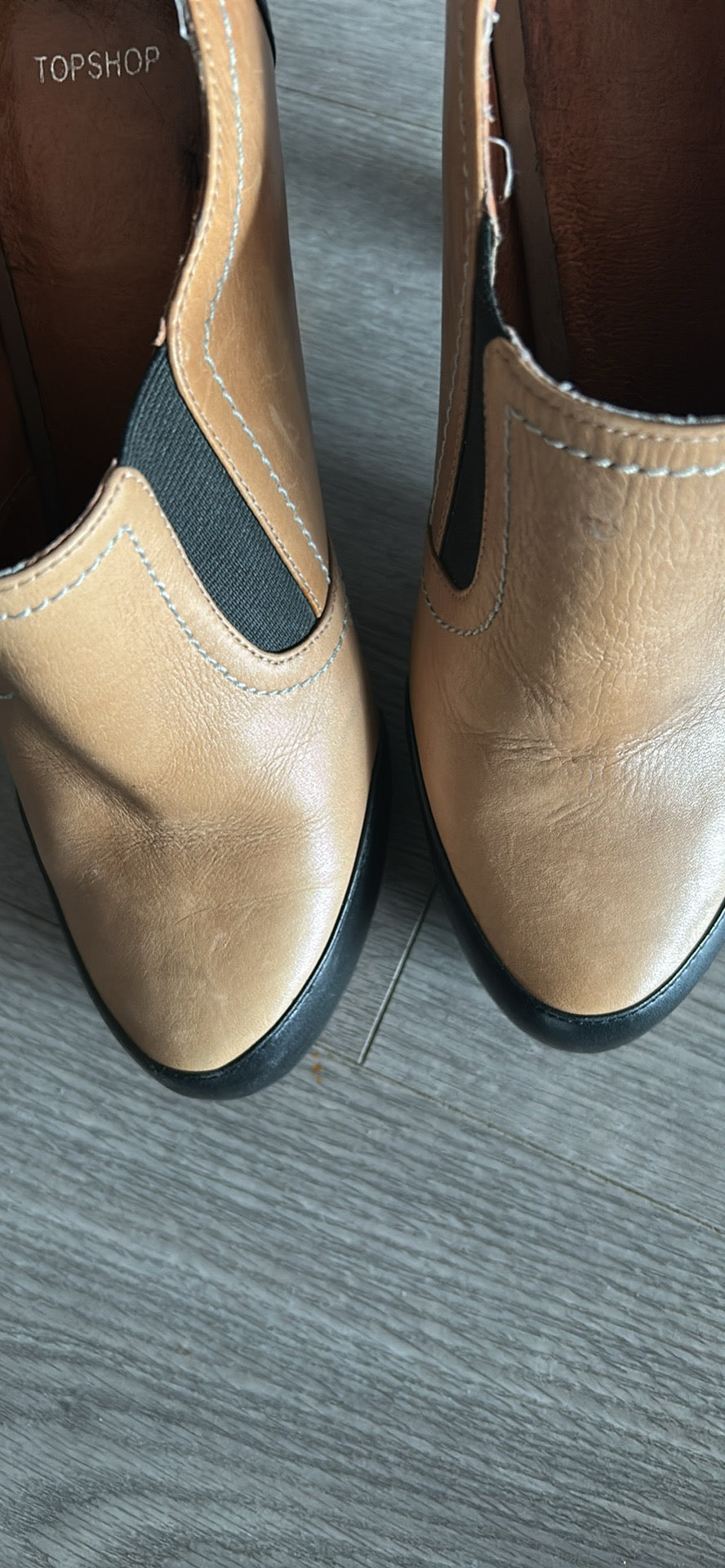 Top Shop Ladies Chelsea Boots tan Real Leather Brogues Size Uk 6