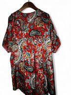 Red paisley print short sleeve dress with elastic waistband and pockets #paisleypattern made in Italy Size L/XL  L 33 W14 sku 7014