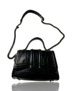 Vintage zara mini ‘city’ crossbody bag in black croc & dark metal shoulder chain