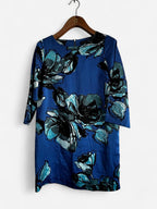 Limited Blue and black floral dress with 3/4 sleeves in size small #floraldress collar to hem 35 pit to pit 19 sku 7086