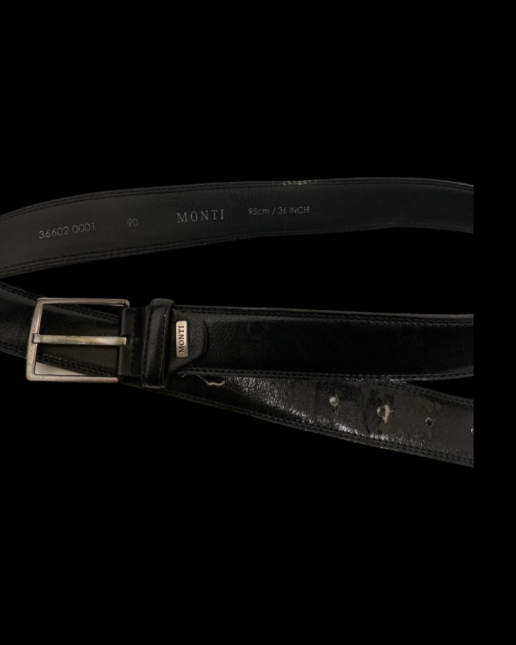 Vintage monti black leather mens belt size l