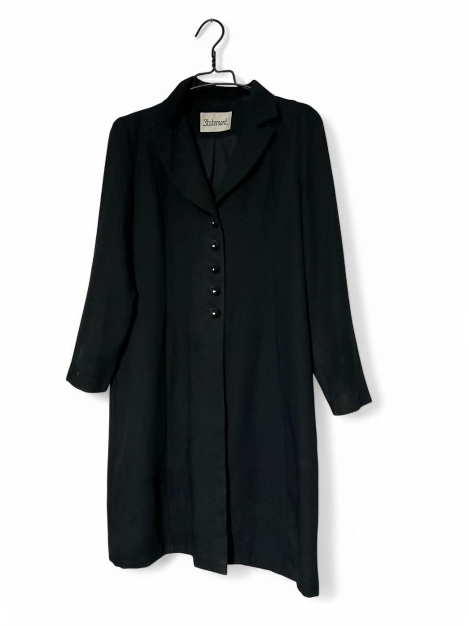 Women's Statement Black Finest Blazer Dress UK 16 Long Sleeve Button Up Dress Jacket L44 W21